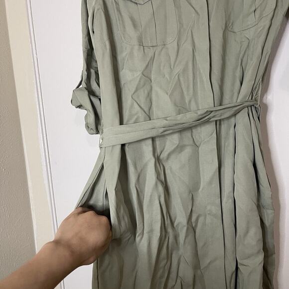 NWOT UNTUCKIT Olivia Sage green button front belted utility dress size US 8 - Picture 4 of 7
